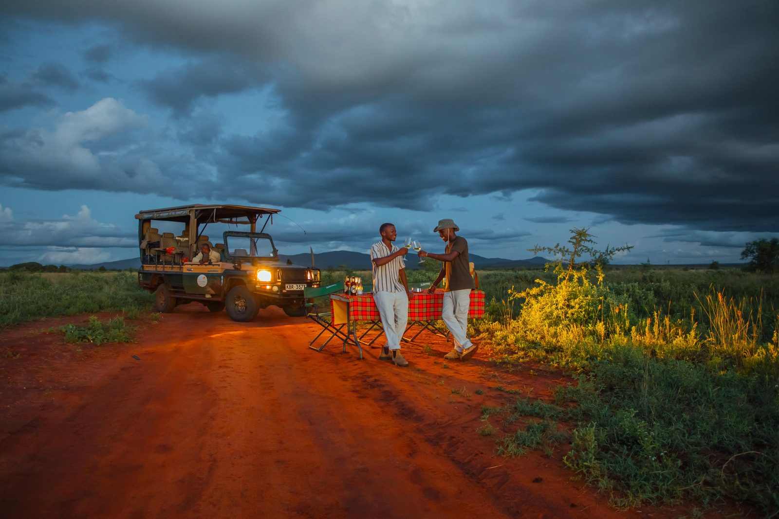 Sundowners beside the game-drive vehicle